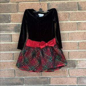 Bonnie Jean 5 Girls Holiday Dress Black Velvet Red Plaid Glitter Christmas